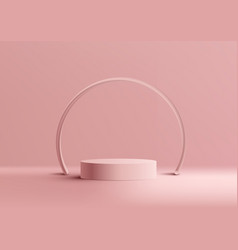 3d Realistic Pink Podium Stand With Circle Line