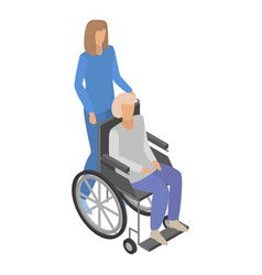 Woman Help Mother In Wheelchair Icon Isometric