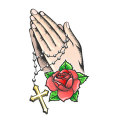 Praying Hands With Chain And Big Cross Tattoo