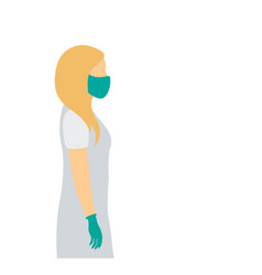 Side View Young Woman Blonde In Medical Mask