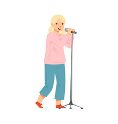 Teen Blond Girl Standing And Singing With