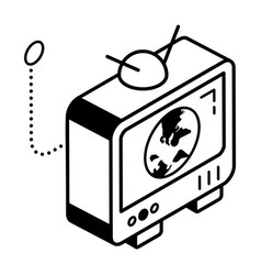 An Outline Isometric Icon Of Global Broadcast