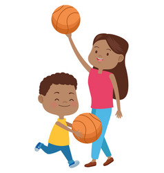 Cute Mother And Son Playing Basketball