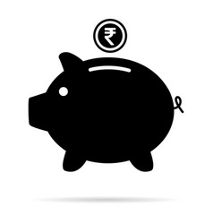 Piggy Bank Flat Icon Sign With Rupee Web Symbol