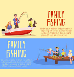 Banners Or Flyers Set With Family Fishing Together