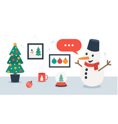 Snowman With Red Chat Speech Bubble Cute