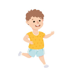 Happy Boy Running Wearing Shorts And T-shirt