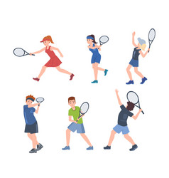 Set Of Smiling Young People With Tennis Racquets