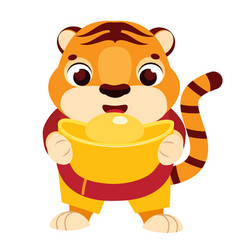 Cartoon Tiger With Golden Boat Yuanbao Ingot