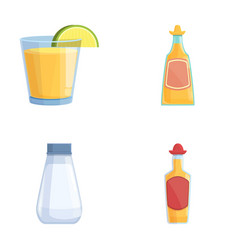 Mexican Tequila Icons Set Cartoon