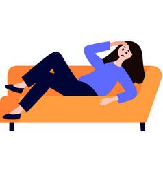 Woman Tired And Lying Down On Couch In Flat Style