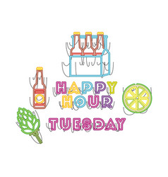 Happy Hour Tuesday Label In Neon Light Icon