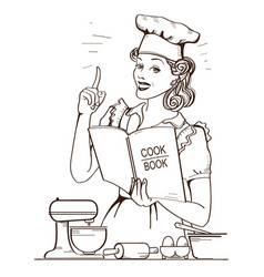 Young Woman Chef In Retro Style Cooking