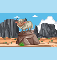 Cartoon Yak Standing Atop A Stone In Wilderness