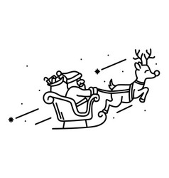 Line Art Santa Rides A Flying Chariot With Deer