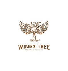 Vintage Retro Old Rustic Wings Tree For Tattoo