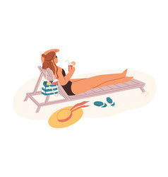 Woman Lying On Chaise Lounge Sunbathing