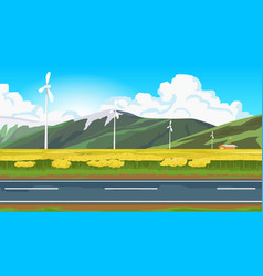 Landscape Of Road And Wind Turbine Line Up