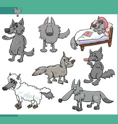 Cartoon Funny Wolves Animal Comic Characters Set