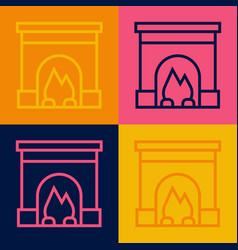 Pop Art Line Interior Fireplace Icon Isolated