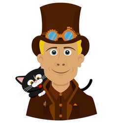 A Steampunk Man With Cat On Theme