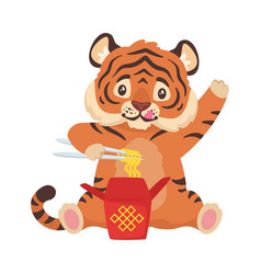 Cute Tiger Eating Chinese Noodles