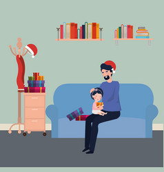 Father And Daughter In Livingroom Christmas