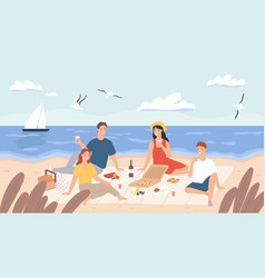 Picnic At Beach Group Of Friends Chill And Eat