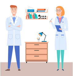 Man And Woman Doctors In Medical Office Holding