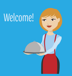 Waitress In Uniform Isolated On Blue Background