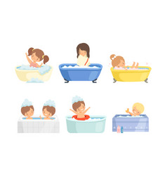 Cute Kids Taking Bath Set Happy Children Sitting