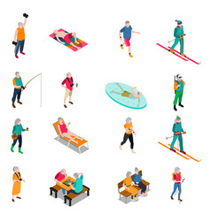 Elderly People Isometric Icons Set