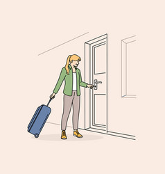 Woman Suitcase Open Door With Key