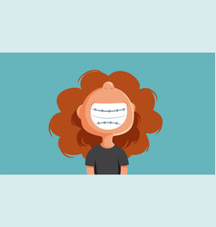 Funny Smiling Girl Wearing Braces Cartoon