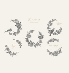 Floral Wreaths And Birds Black