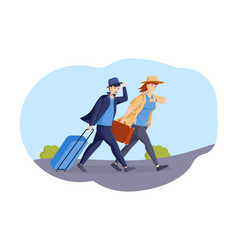 Couple Hurrying With Luggage To Airport Or Train