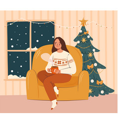 Cozy Christmas Evening Concept Girl In Ugly