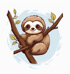 Cute Cartoon Sloth On A Tree Branch