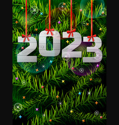 New Year 2023 Of White Wood Against Pine Branches