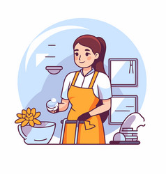 Cleaning Service Concept Woman In Apron Washing