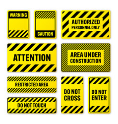 Various Black And Yellow Warning Signs