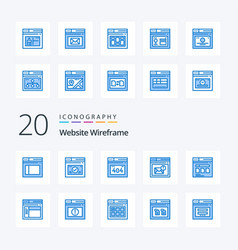 20 Website Wireframe Blue Color Icon Pack Like