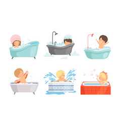 Cute Kids Taking Bath Set Happy Boys And Girls