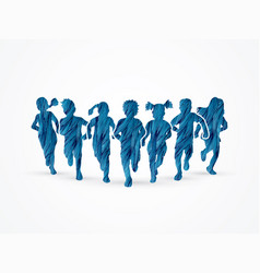 Group Of Children Running Together Graphic