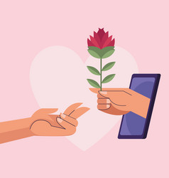 Hand Giving Rose In Smartphone