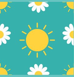 Seamless Pattern With Daisy Flower And Sun Shining