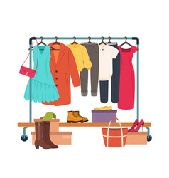 Clothes Hanging On Rack Garment Rail With Casual