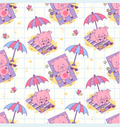 Seamless Pattern With Sunbathing Pigs Under Sun