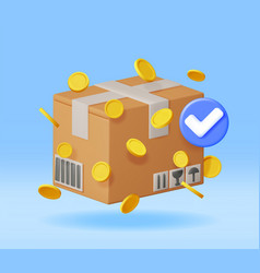 3d Cardboard Box With Gold Coins And Checkmark