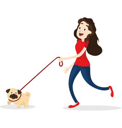 Cartoon Funny Woman Walking With Dog